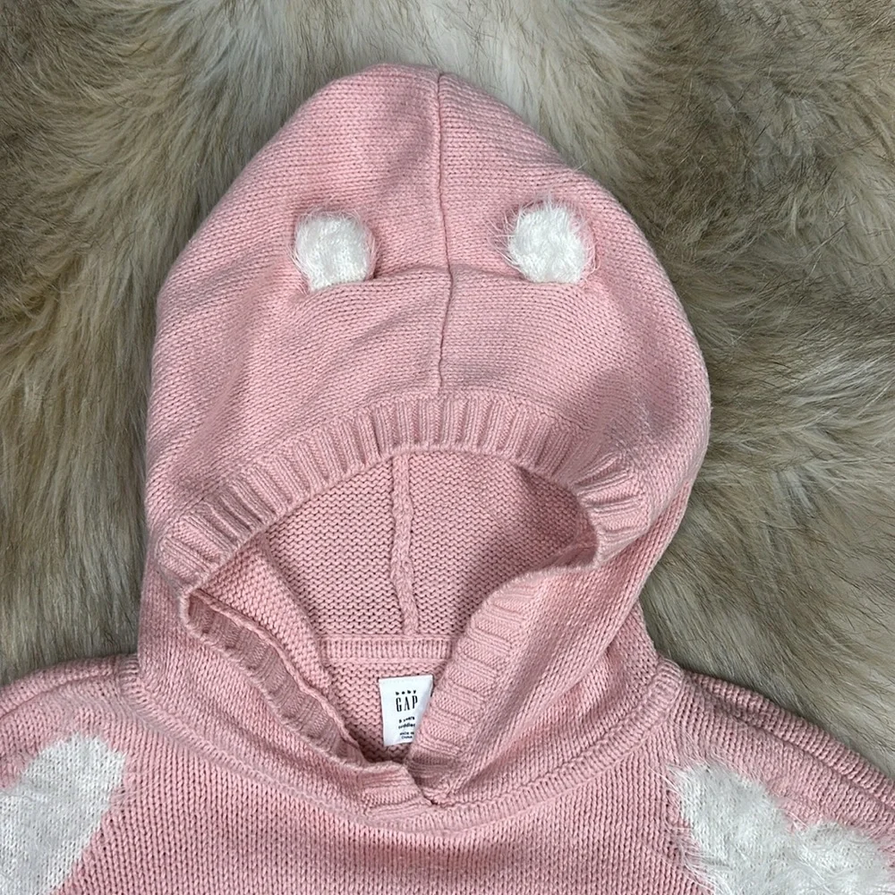 Gap Kids Pink Heart Hooded Poncho Sweater with Ears – Size 5